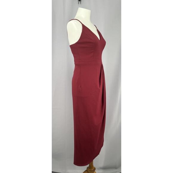 BHLDN Dress Size 0 Maroon Midi Ruched Spaghetti Strap Bridesmaid Wedding Hoco - Picture 4 of 11